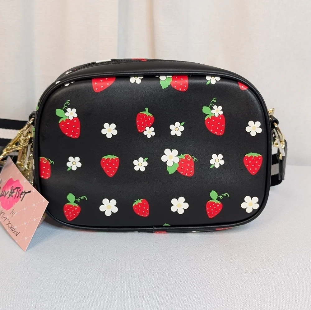 Luv Betsey Johnson Black Strawberry And Daisy Multiple Charm Crossbody Bag - Picture 6 of 9